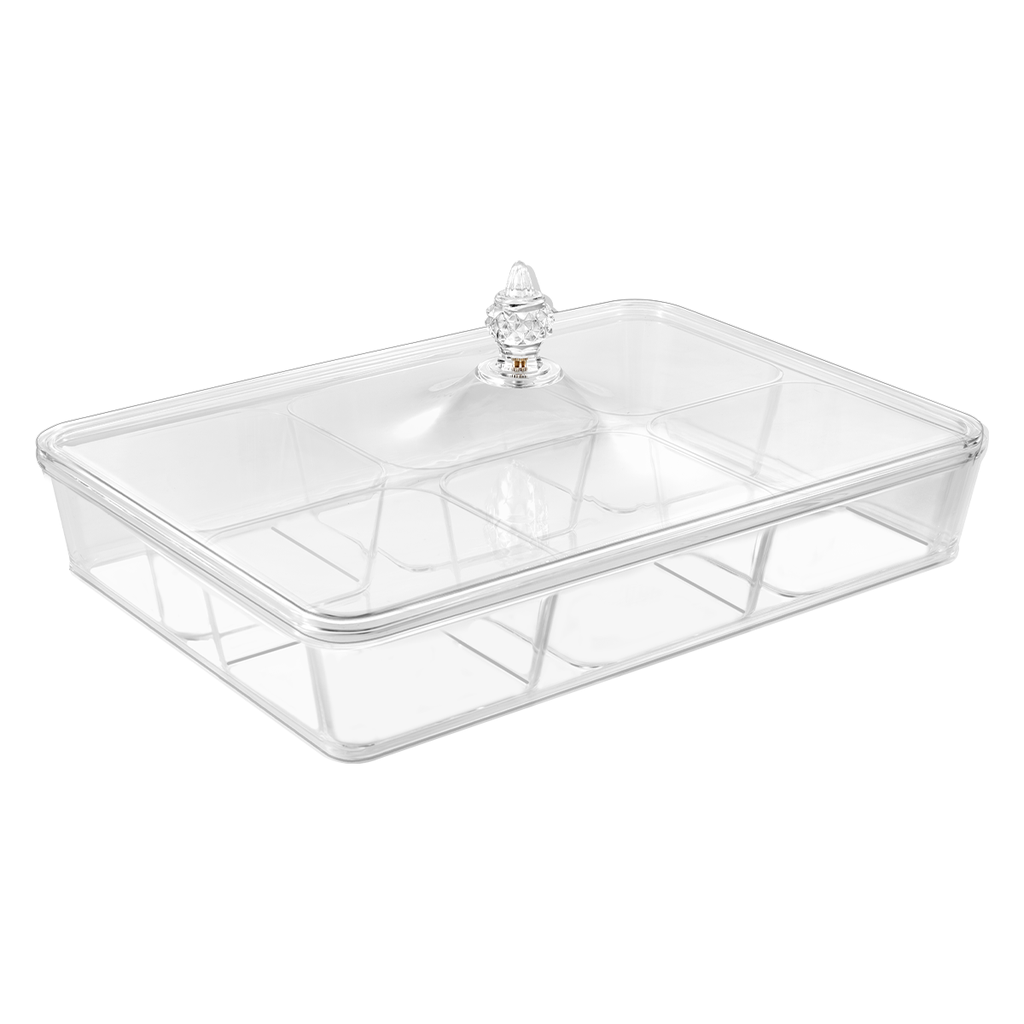Vague Rectangular Acrylic Candy Box with 6 Inner Bowls Set 40.2 x 27.2 x 7 cm