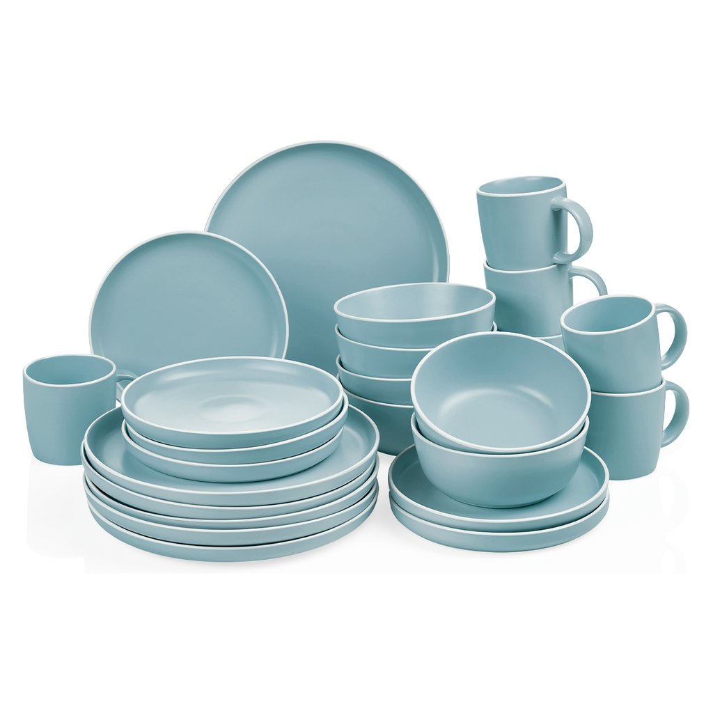 Decopor 24 Pieces Matte Blue Stoneware Dinnerware Set