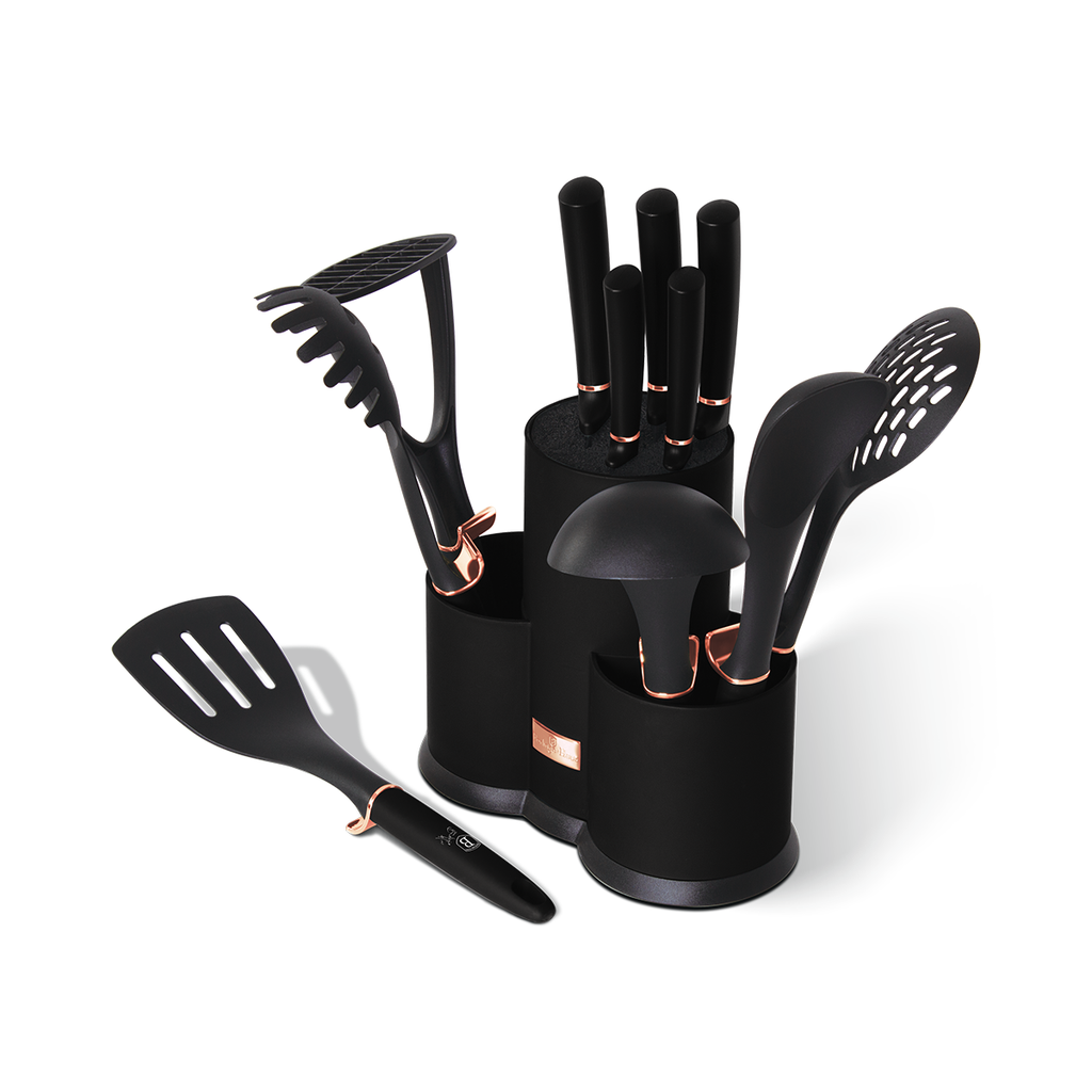 Berlinger Haus 12 Pieces Kitchen Tools & Knives Set Black Rose Gold Collection / BH/6254NA