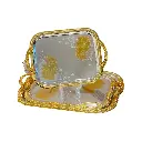 3 Pcs Rectangular Stainless Steel Trays Set Silver & Golden