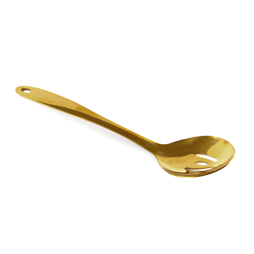 Vague Stainless Steel Gold Serving Spoon with Hole 26 cm