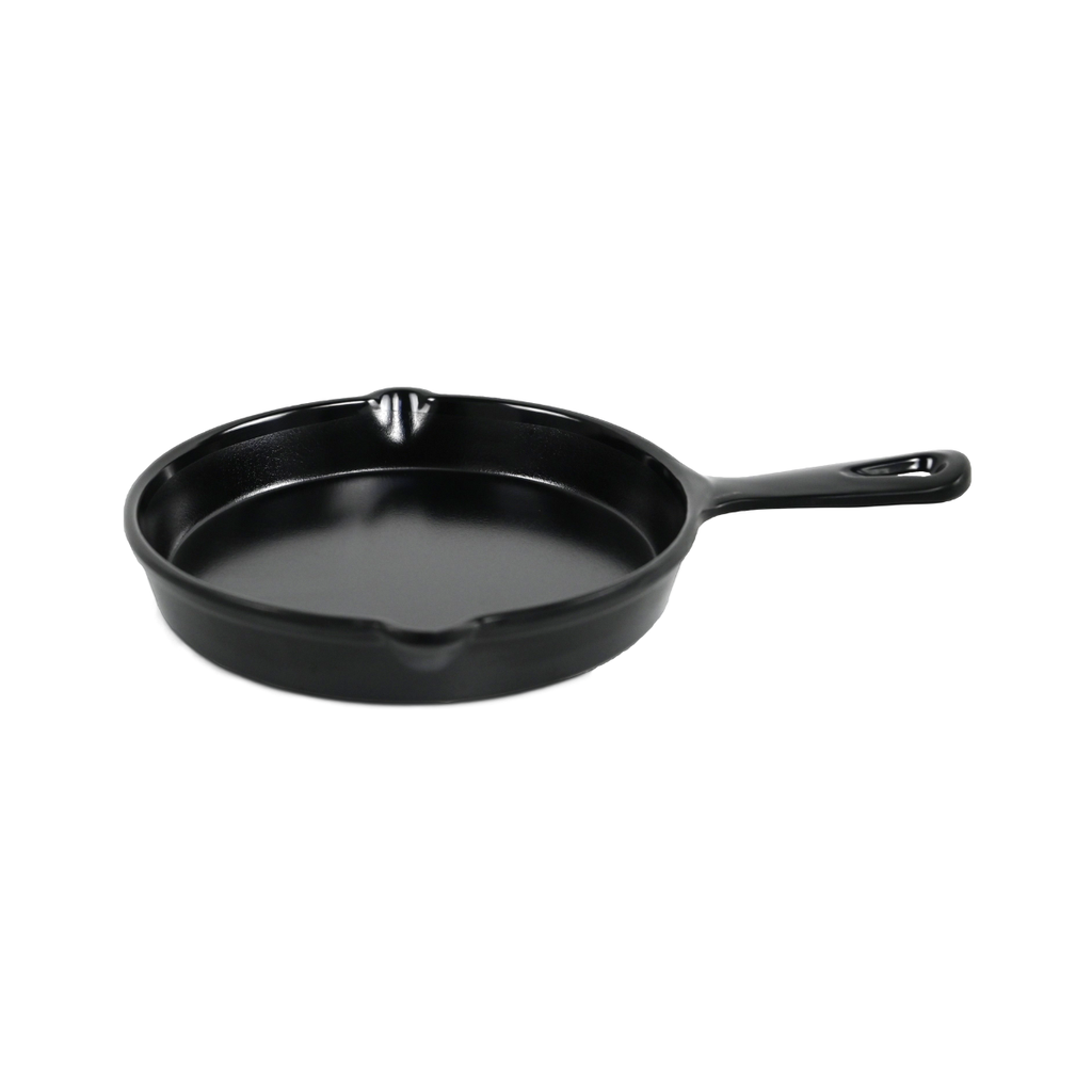 Vague Black Melamine Round Plate With Handle 8.5'' x 6''