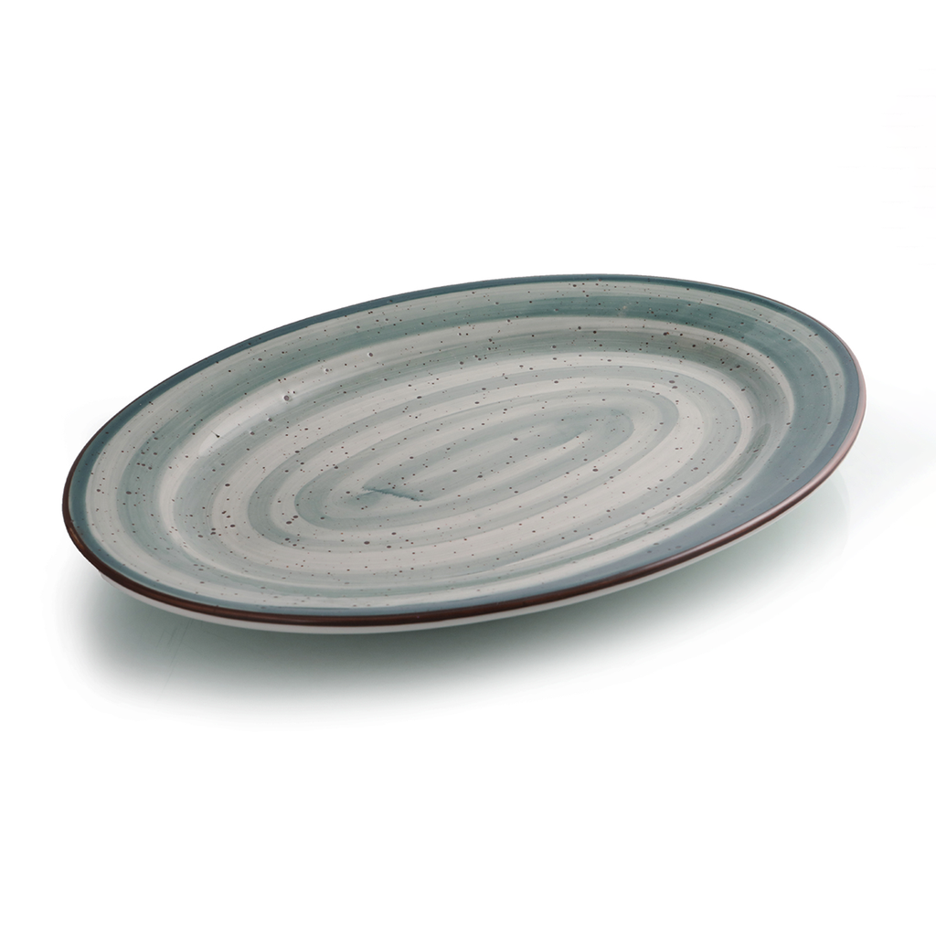 Porceletta Green Color Glazed Porcelain greeen Oval Plate 35 cm / 14"