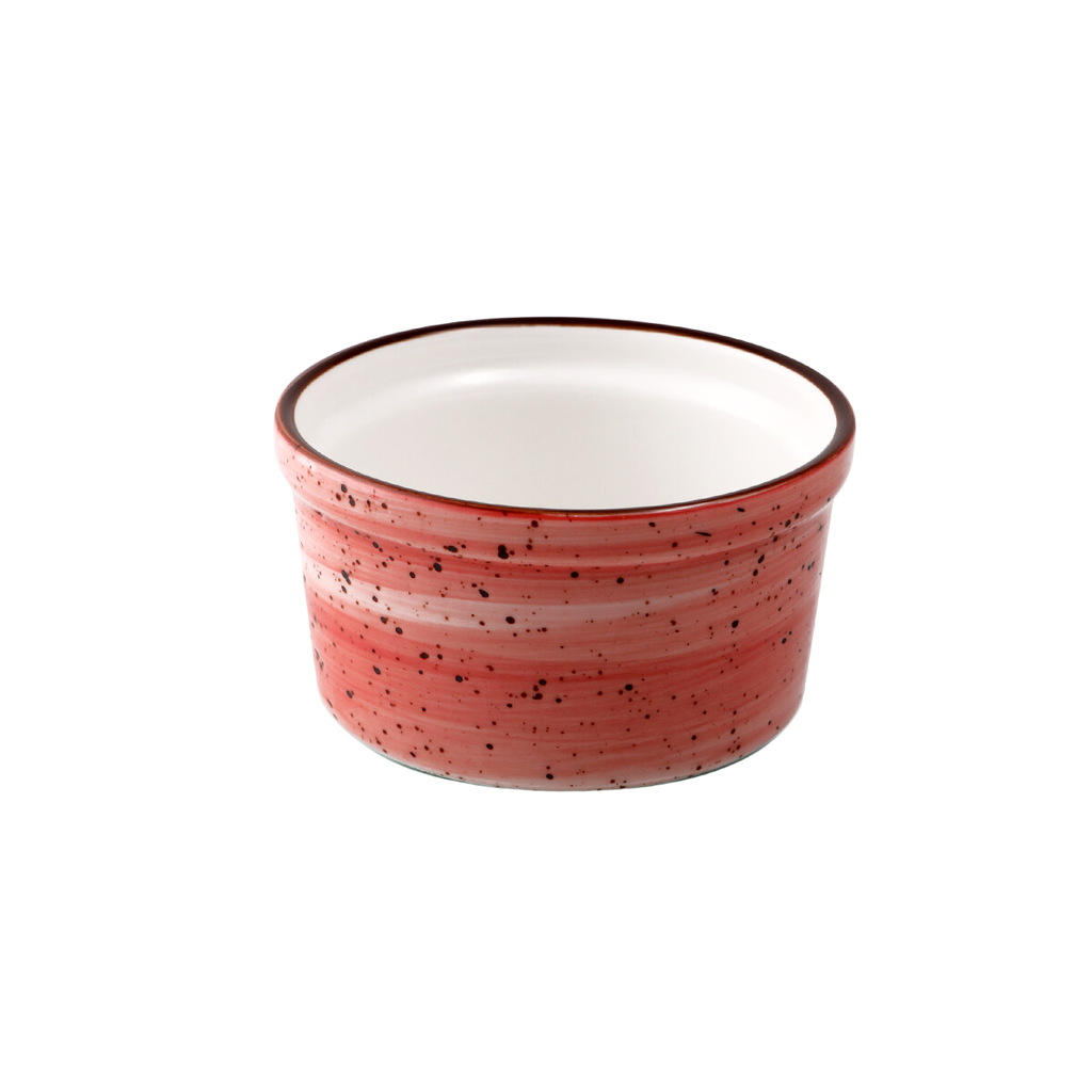 Porceletta Red Color Glazed Porcelain Red Lined Ramekin 6.8 cm