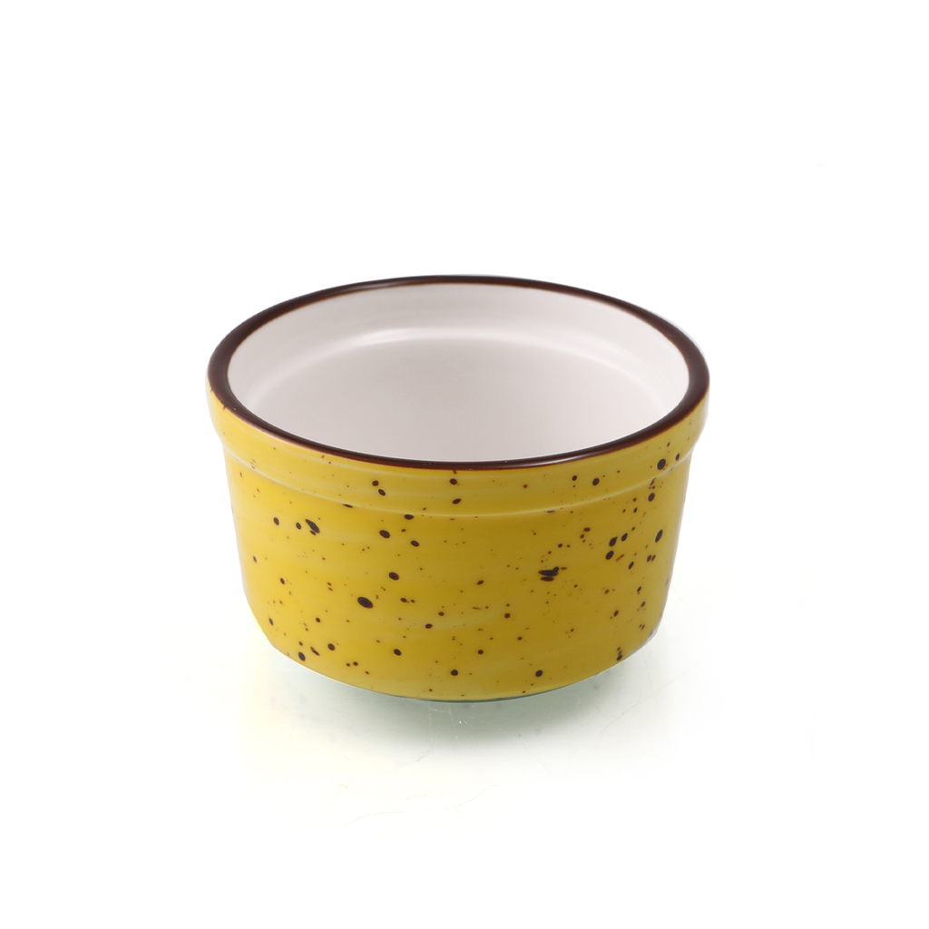 Porceletta Yellow Color Glazed Porcelain Yellow Lined Ramekin 6.8 cm