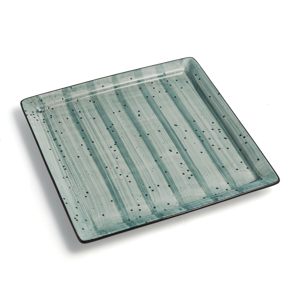 Porceletta Green Color Glazed Porcelain Square Plate 22 cm / 9"