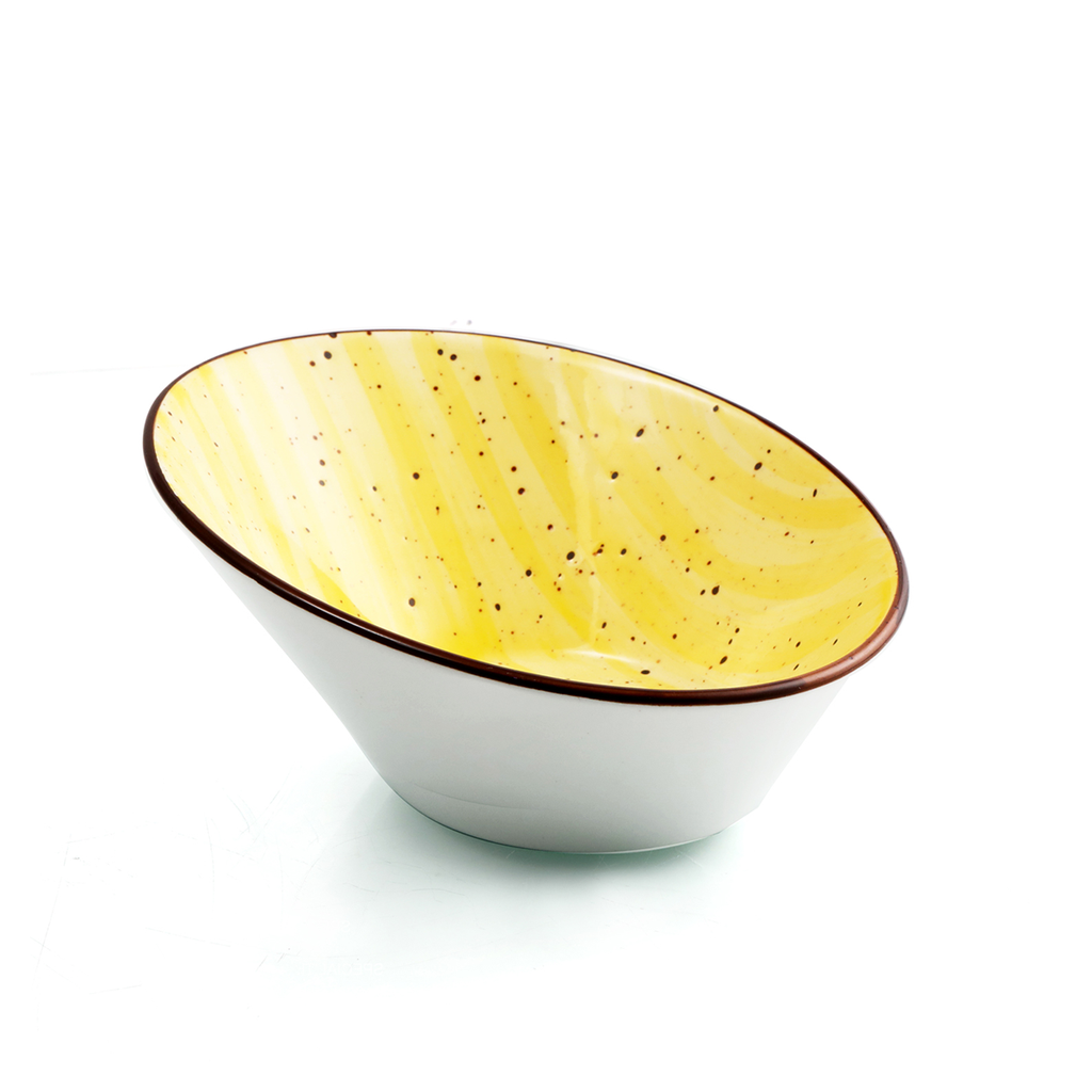 Porceletta Yellow Color Glazed Porcelain Boat Bowl 16 cm