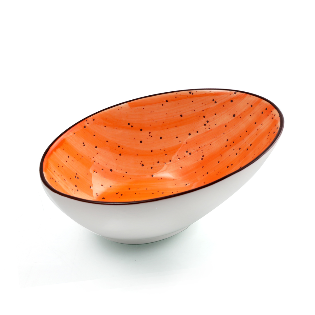 Porceletta Orange Color Glazed Porcelain Boat Bowl 18 cm