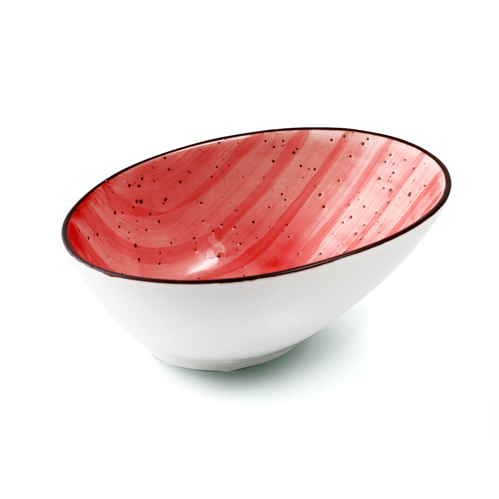 Porceletta Red Color Glazed Porcelain Boat Bowl 18 cm