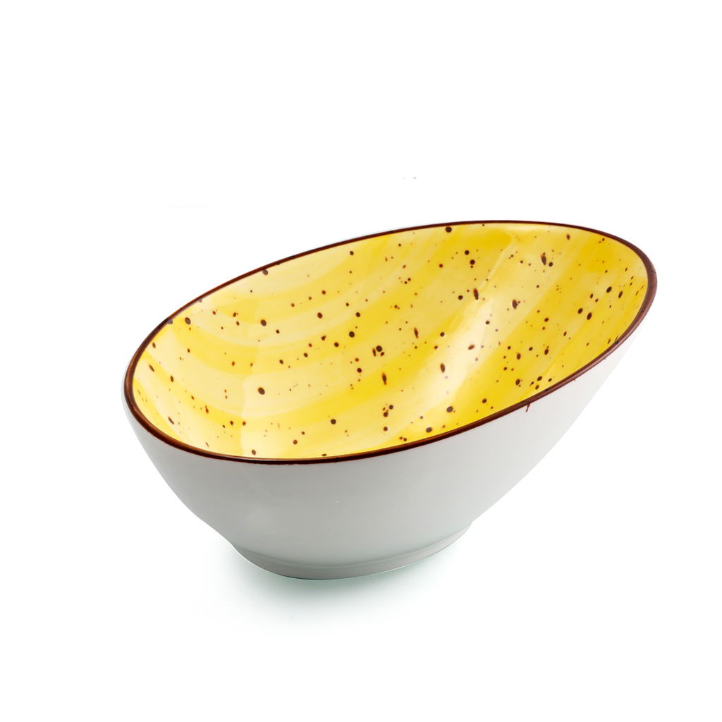 Porceletta Yellow Color Glazed Porcelain Boat Bowl 18 cm