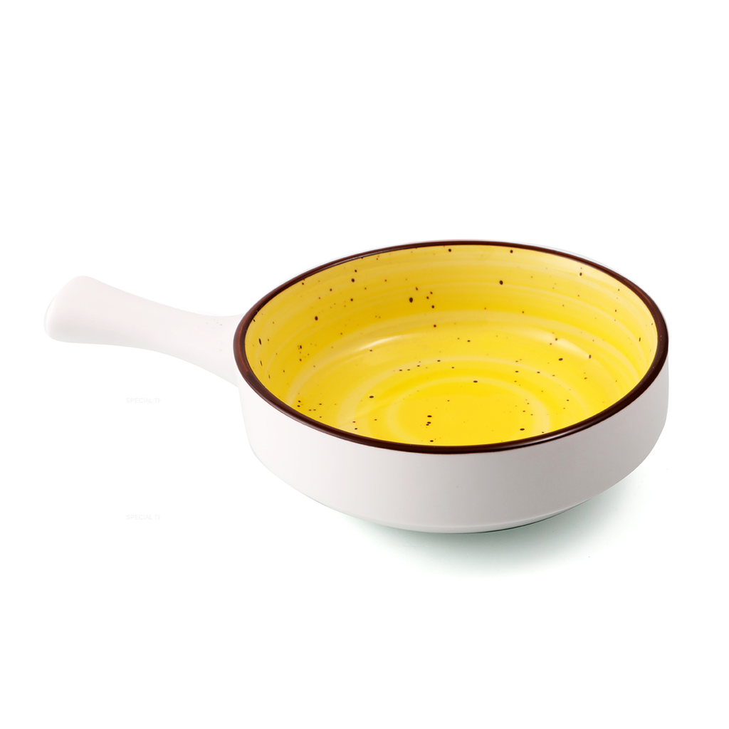 Porceletta Yellow Color Glazed Porcelain Yellow Serving Pan   8.5"