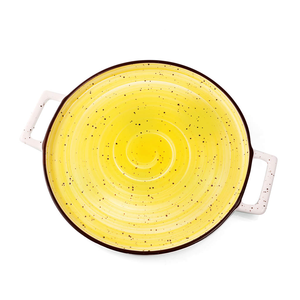 Porceletta Yellow Color Glazed Porcelain Yellow Pizza Plate 26 cm / 10"