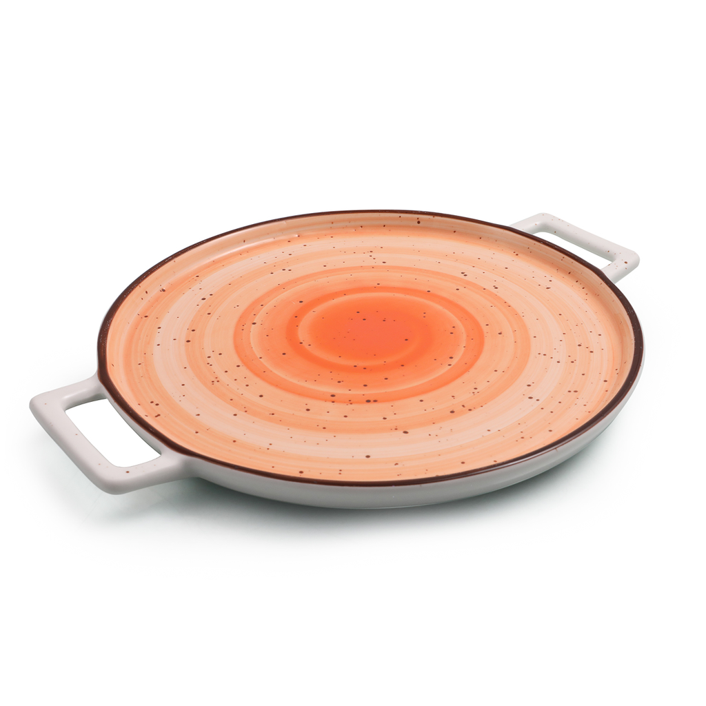 Porceletta Orange Color Glazed Porcelain Orange Pizza Plate 32 cm / 12"