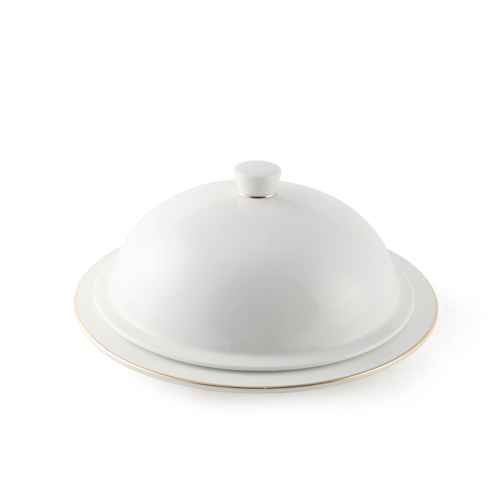 Porceletta Ivory Porcelain Flat Plate with Cover