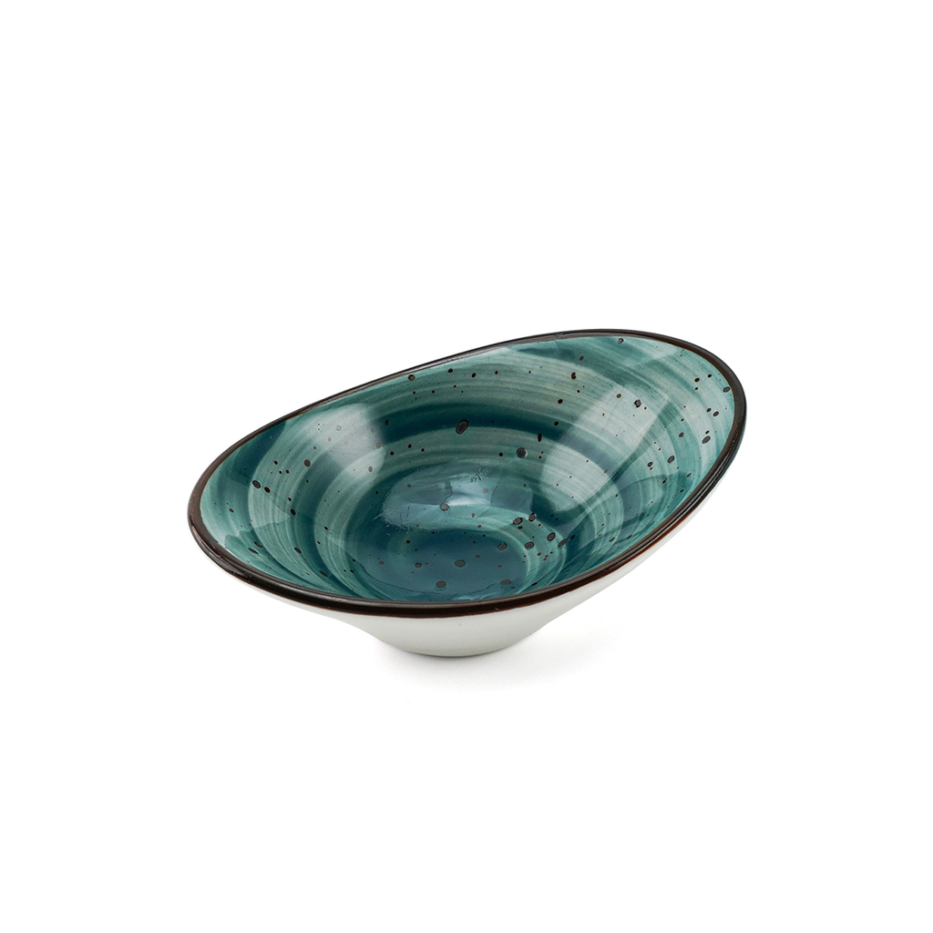Porceletta Green Color Glazed Porcelain Oval Deep Dish 10 cm