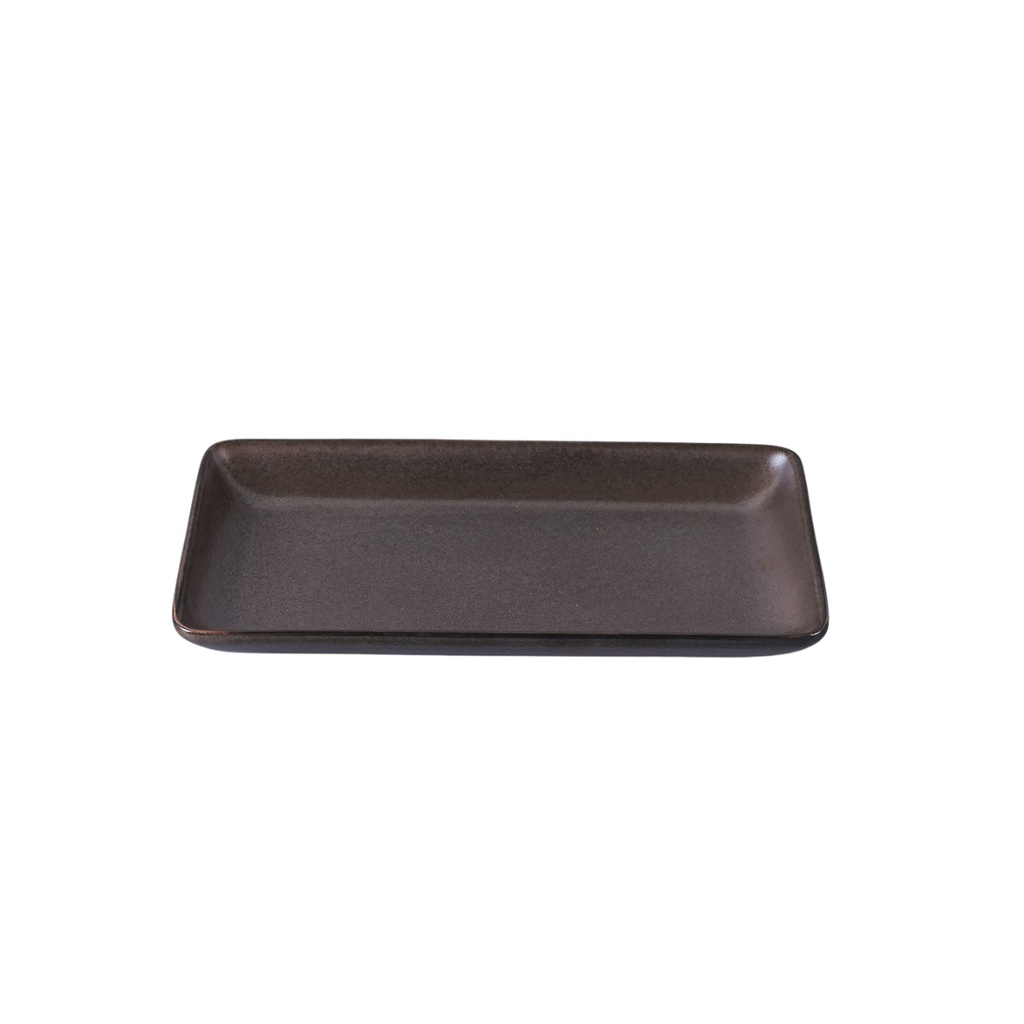 Porceletta Rustic Black Reactive Glaze Porcelain 8.875" Rectnagular Plate