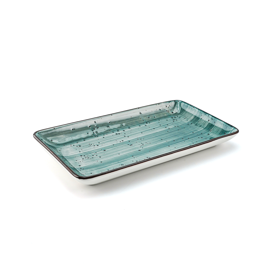 Porceletta Green Color Glazed Porcelain Rectangular Plate 8.875"