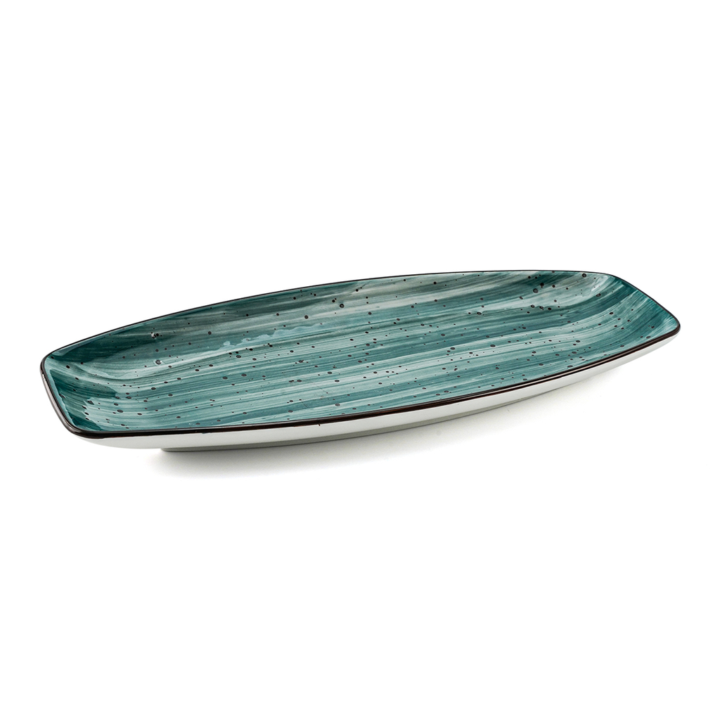 Porceletta Green Color Glazed Porcelain Boat Shape Plate 12"