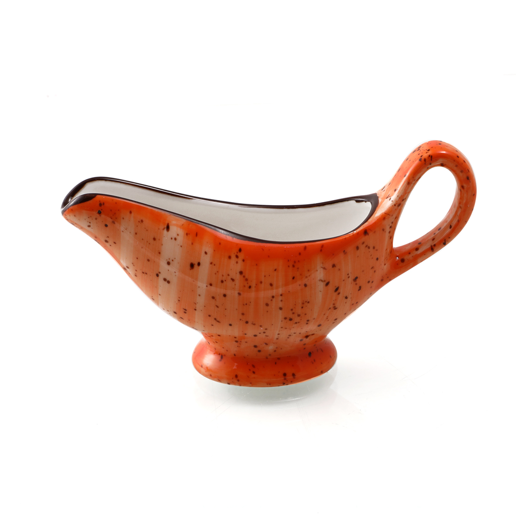 Porceletta Orange Color Glazed Porcelain Sauce Boat 6"