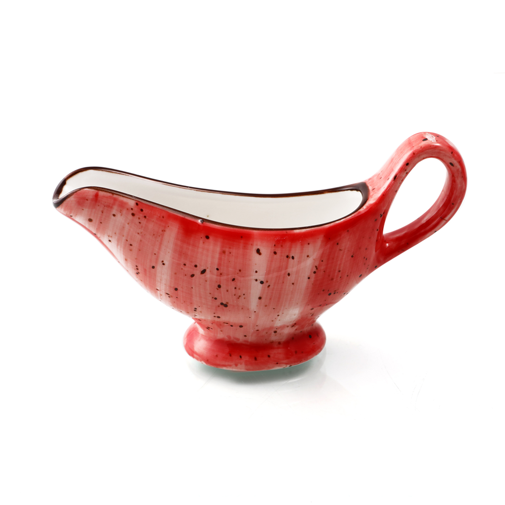 Porceletta Red Color Glazed Porcelain Sauce Boat 6"