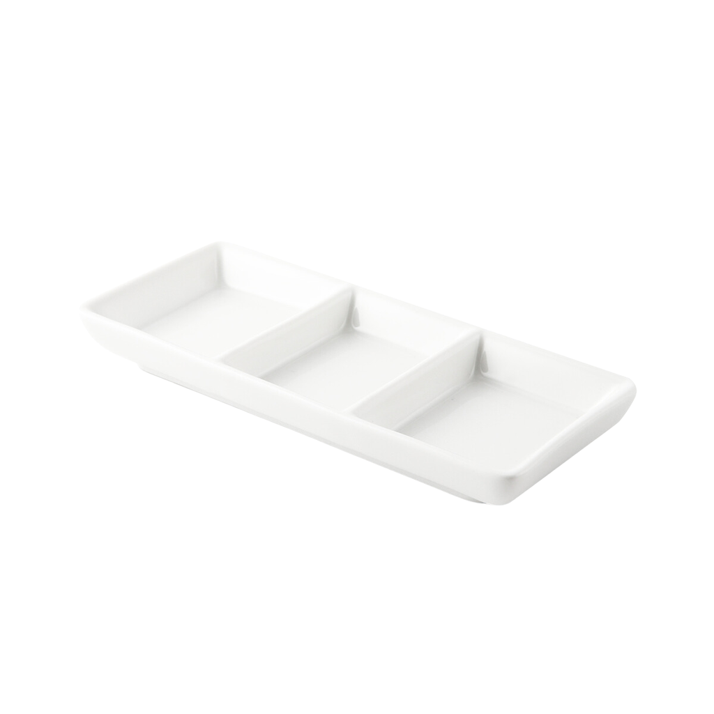 Porceletta Ivory Porcelain Rectangular Compartment Dish 7"