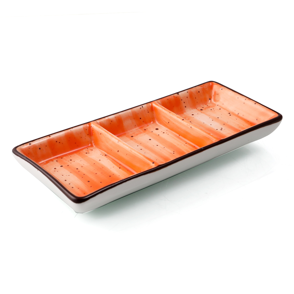 Porceletta Orange Color Glazed Porcelain Rectangular Compartment Dish 7"