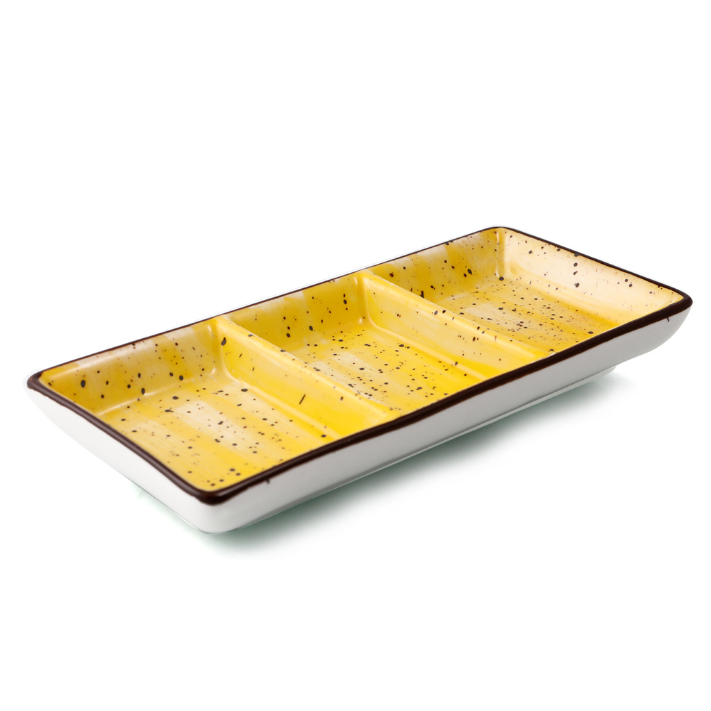 Porceletta Yellow Color Glazed Porcelain Rectangular Compartment Dish 7