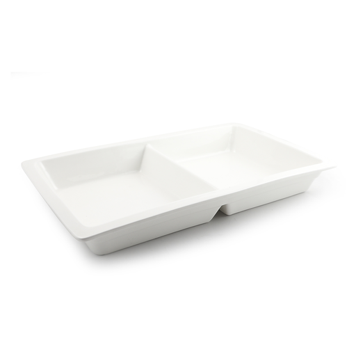 [08-250] Porceletta Ivory Porcelain Chaffing Dish Insert Two Compartments