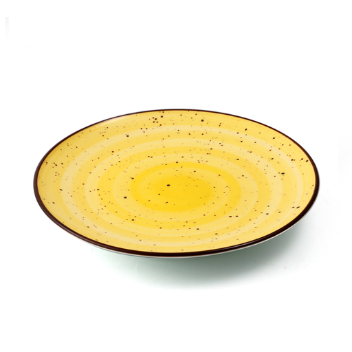 [08-318DY] Porceletta Yellow Color Glazed Porcelain Rimmed Thin Flat Plate 20 cm / 8"