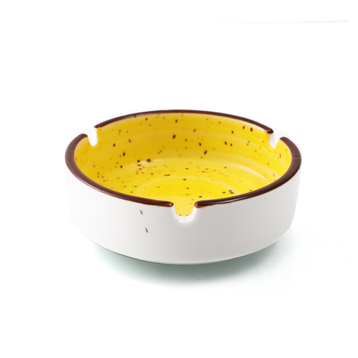 [08-139DY] Porceletta Yellow Color Glazed PorcelainRound Ashtray 4"