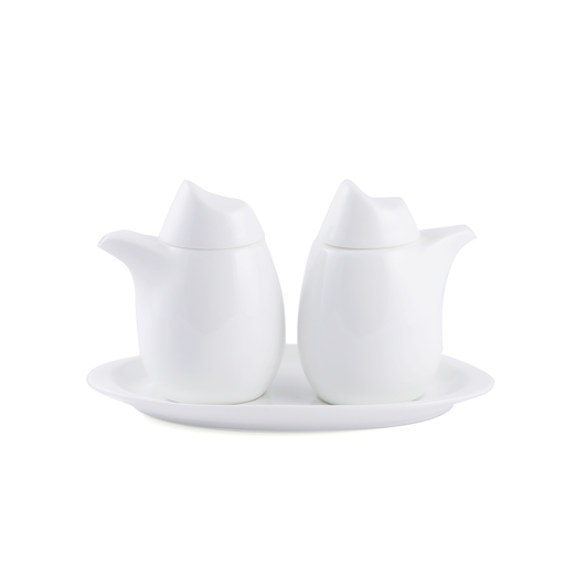 [08-420] وعاء بورسليتا بورسلين  مع صحن وخل 110 مل