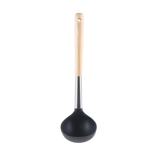 [01-200] Vague Silicone Grey Silicone Soup Ladle with Oak Wood Handle