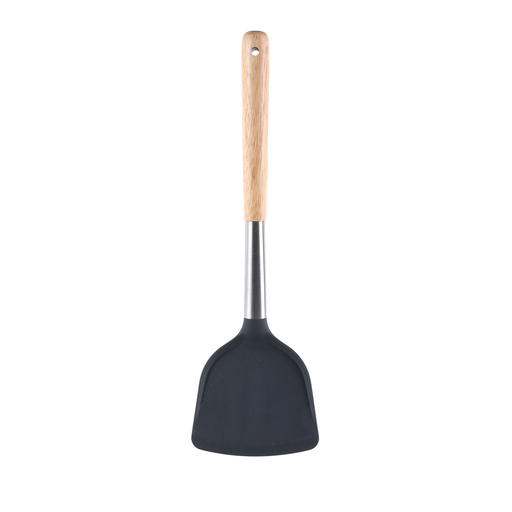 [01-202] Vague Silicone Grey Silicone Turner with Oak Wood Handle