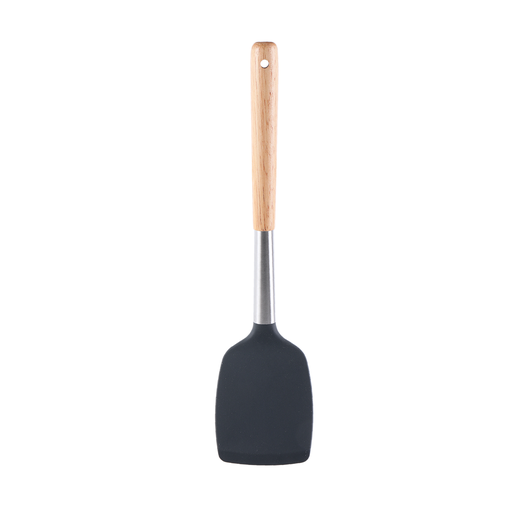 [01-207] Vague Silicone Grey Silicone Turner with Oak Wood Handle