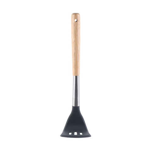 [01-211] Vague Silicone Grey Silicone Potato Smasher with Oak Wood Handle