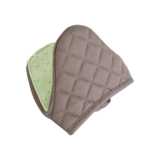 [01-230] Vague Silicone Oven Mitts Green & Brown 14 cm x 14 cm