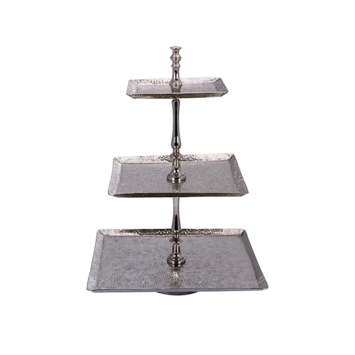 [05-005S] Vague Aluminium Square 3 Tier Stand with SS Silver Finish 40 cm