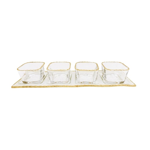 [07-016] Vague 4 Pcs Golden Rim Glass Cups with Plate