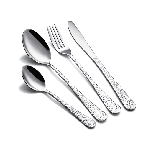 [13-1549] Vague Stainless Steel 16 Pieces Cutlery Set - Hammered Mirror Finish Design