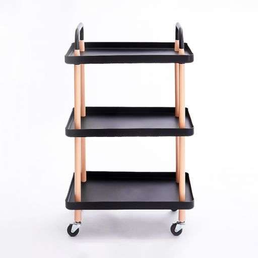 [15-024BL] Vague Plastic Rect. 3 Tier Rolling Cart Black