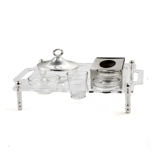 [02-1034] Vague 6 Pieces Silver & Clear Date Bowl Serving Set