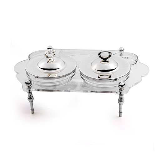 [02-1040] Vague 6 Pieces Silver & Clear Date Bowl Serving Set