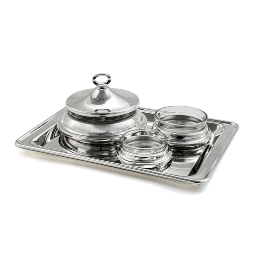 [02-1042] Vague 4 Pieces Silver Date Bowl Serving Set