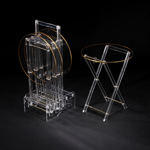 [02-1084] Vague Acrylic 4 Round Coffee Tables with Stand Set