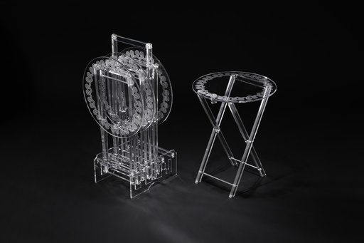 [02-1087] طقم طاولة دائري من 4 قطع مطبوع عليه فضي، أبعاده 40 سم × 50 سم/8 مم