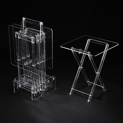 [02-1097] Vague Acrylic 4 Square Coffee Tables with Stand Set