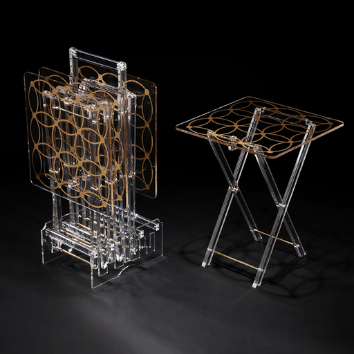 [02-1098] طاولات قهوة مربعة من الأكريليك  مع حامل دائري مطبوع عليه 4 قطع