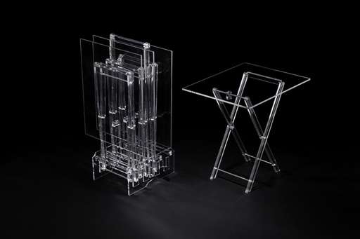 [02-1103] Vague Acrylic 4 Rectangular Coffee Tables with Stand Set