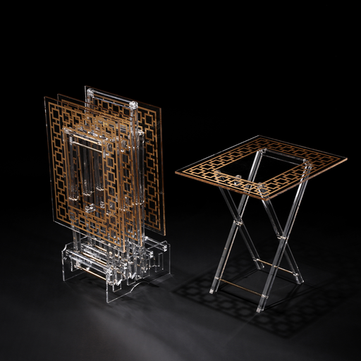 [02-1104] Vague Acrylic 4 Rectangular Coffee Tables with Stand Set Geometric Printing