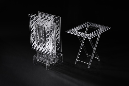 [02-1106] Vague Acrylic 4 Rectangular Coffee Tables with Stand Set Geometric Printing